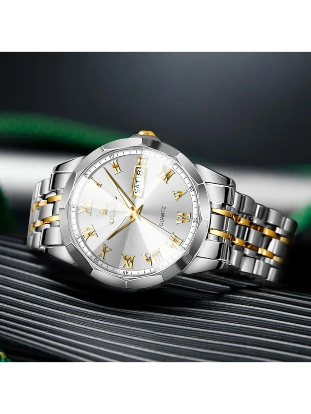 Men's Silver White Face Stainless Steel Luminous Quartz Waterproof Classic Watch
